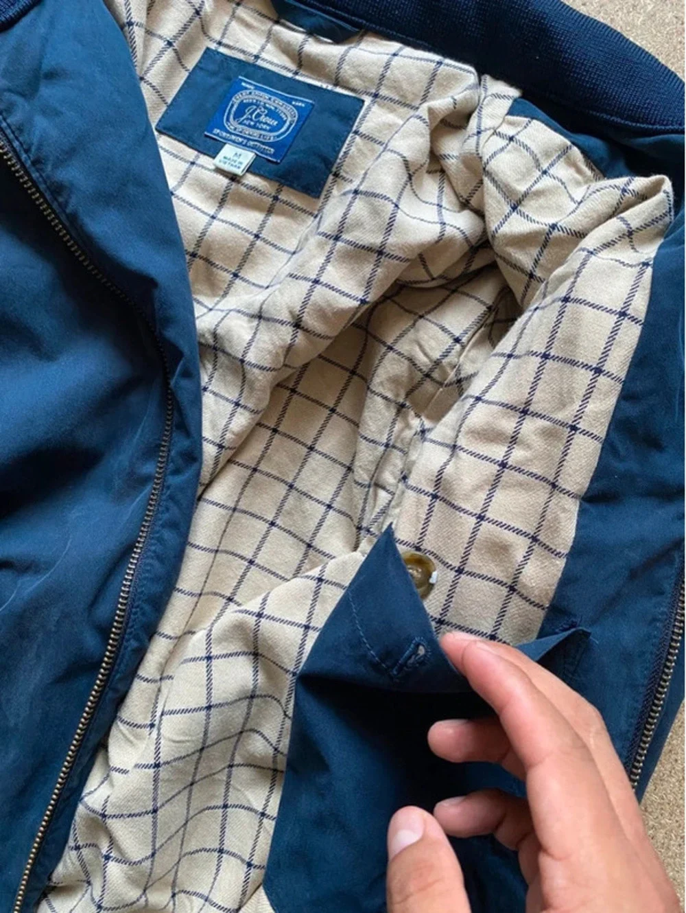 J. Crew Men Harrington Jacket M Regular Fit Navy Blue Cotton Blend Full Zip